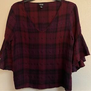 Women's Burgundy and Black Plaid Blouse